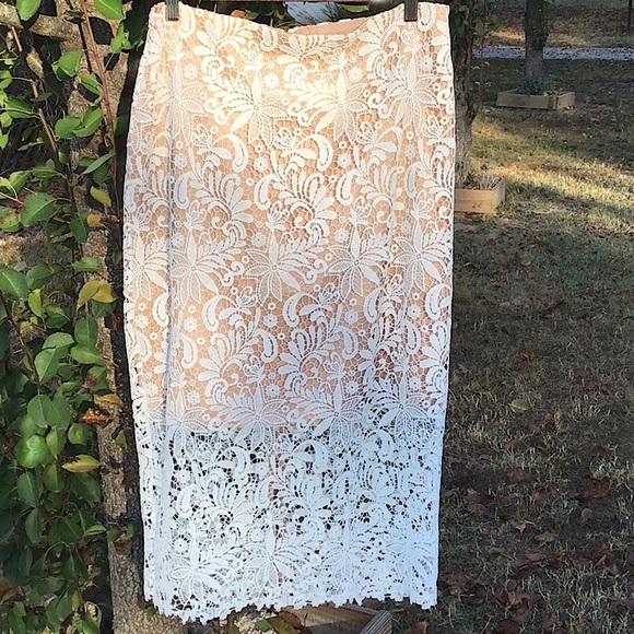 White House Black Market Cream Lace With Nude Lining Pencil Skirt - Picture 4 of 12